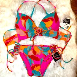 Hula Honey Womens Garden Party Printed 2 Piece Bathing Suit Size Small